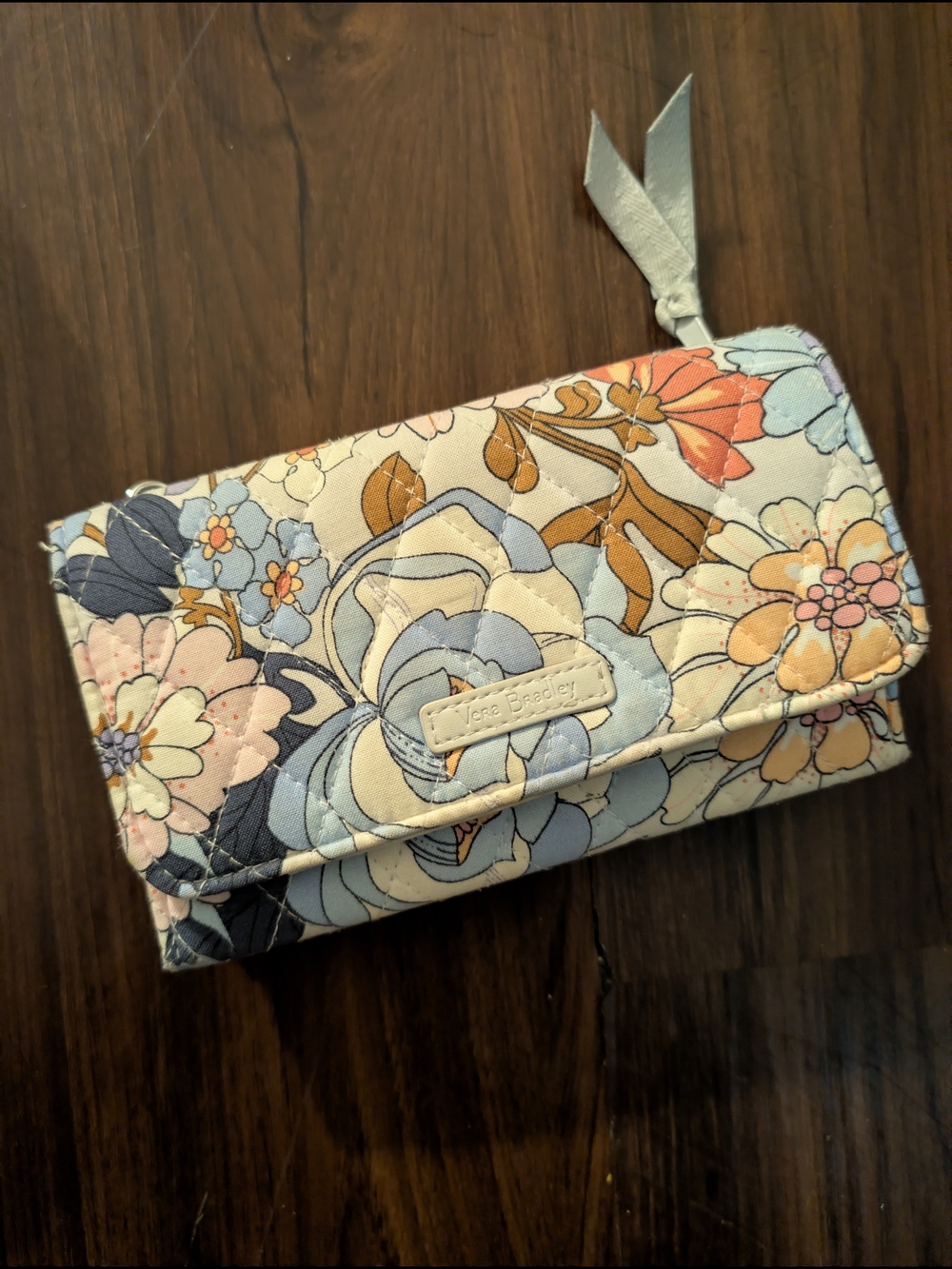 Vera Bradley Pastel Floral Quilted Wallet in Light Blue and Peach
